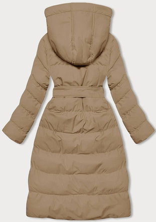 Damska długa kurtka zimowa z kapturem beżowa (5M3178-84)