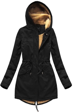 BAWEŁNIANA DAMSKA PARKA ZIMOWA Z FUTREM CZARNA (XW793X)