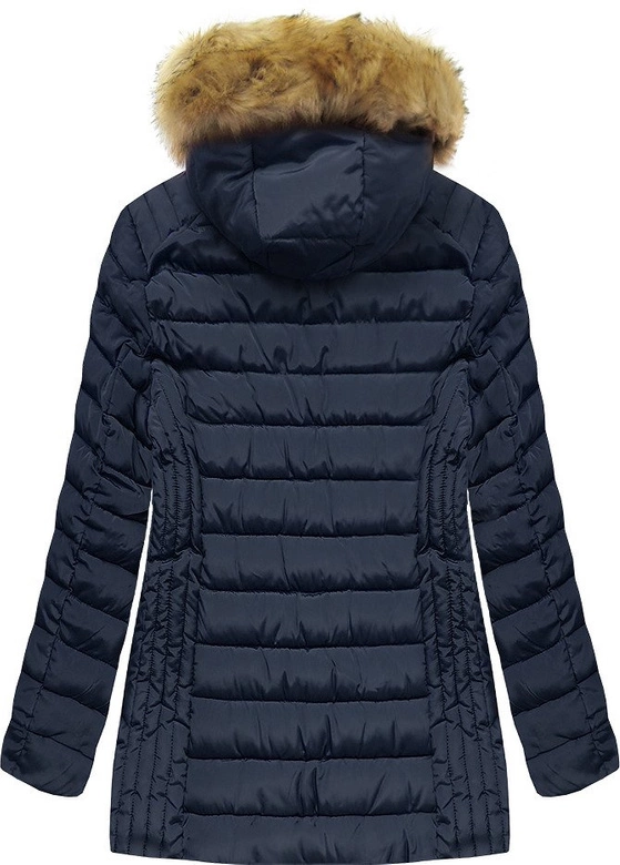 PIKOWANA DAMSKA KURTKA ZIMOWA Z KAPTUREM GRANATOWA (B2630-30)