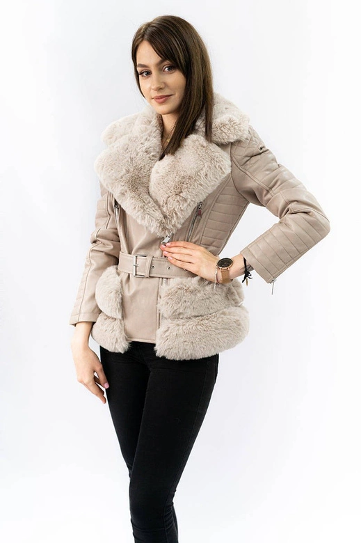 RAMONESKA Z FUTRZANYM KOŁNIERZEM BEŻOWA (0580)