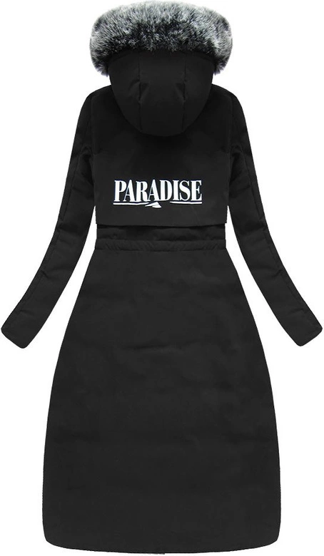 PŁASZCZ DAMSKI ZIMOWY Z PUCHEM NATURALNYM CZARNY (X7087X)