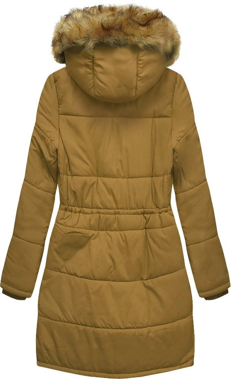 PIKOWANA DAMSKA KURTKA ZIMOWA Z KAPTUREM MUSZTARDOWA (B2627)