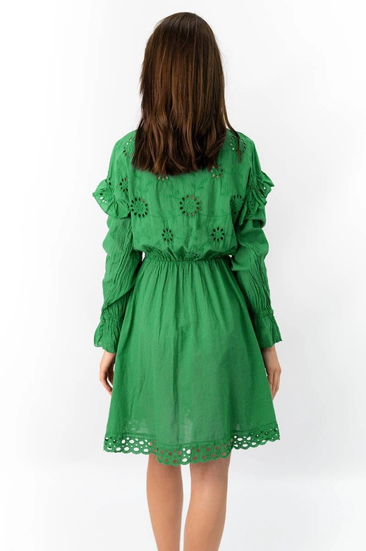 BAWEŁNIANA SUKIENKA Z HAFTEM ZIELONA (303ART)