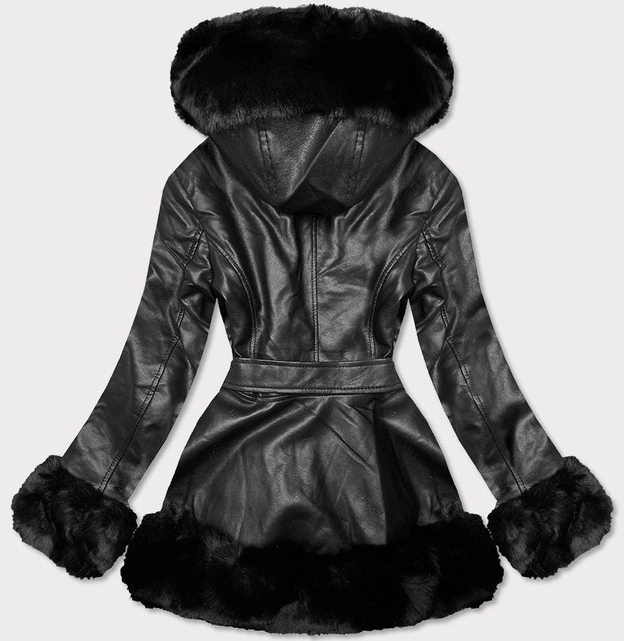 RAMONESKA Z FUTRZANYM KAPTUREM CZARNA (5530)