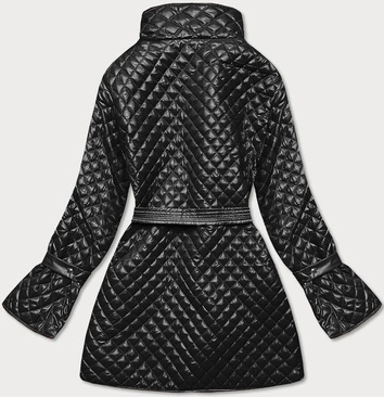 Pikowana kurtka damska z paskiem czarna (7262)