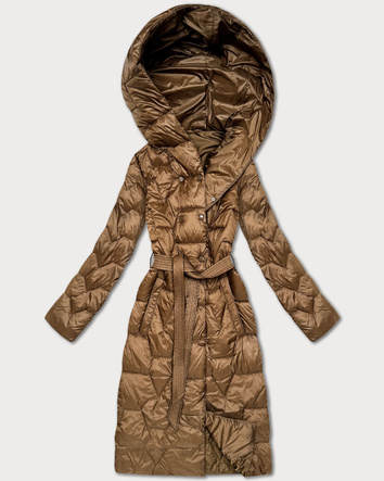 Pikowany płaszcz z paskiem Libland camel (LD-7806)