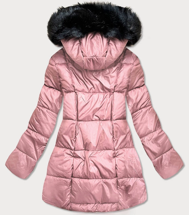 Asymetryczna kurtka damska zimowa różowa (8953-r)
