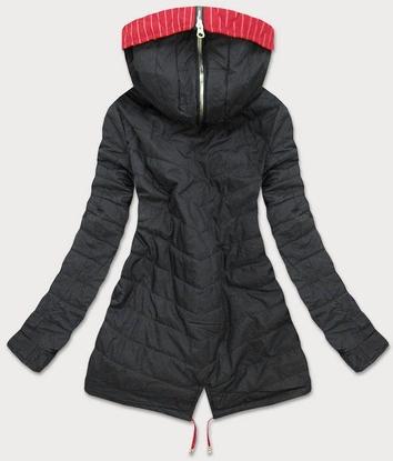 DWUSTRONNA KURTKA Z KAPTUREM W PASKI CZERWONO-CZARNA (W659BIG)