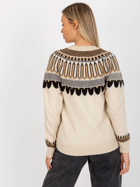 Casualowy sweter we wzory beżowy (0342)