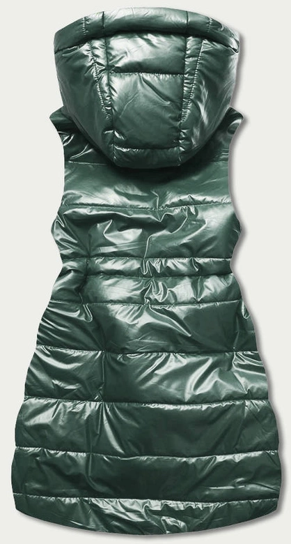 Błyszcząca kamizelka z kapturem zielona (B8130-10)
