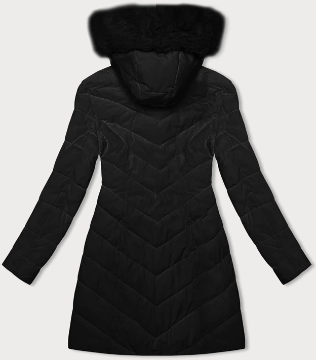 Pikowana kurtka zimowa damska z kapturem LHD czarna (2M-057)