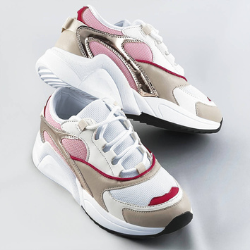 Sznurowane sneakersy z kolorowymi wstawkami różowe (6346)
