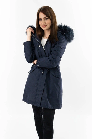 DAMSKA PARKA ZIMOWA Z PODPINKĄ I KAPTUREM GRANATOWA (7600)