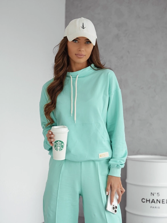 Komplet dresowy bluza ze stójką i spodnie miętowy (82162)