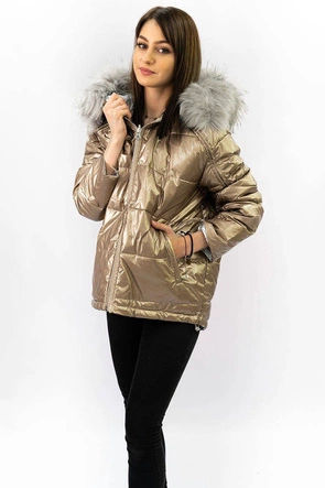 DWUSTRONNA METALICZNA KURTKA DAMSKA ZŁOTO-SREBRNA (GWW1908)