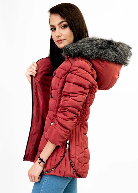 PIKOWANA ZIMOWA KURTKA DAMSKA Z KAPTUREM RÓŻOWA (B2631)
