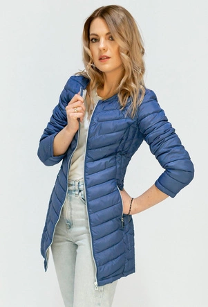 DŁUGA PIKOWANA KURTKA NIEBIESKA (21809)