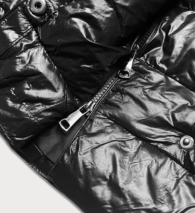 Pikowana kurtka damska z wysoką stójką czarny (j9-061)