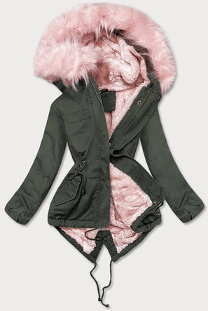 ZIMOWA PARKA DAMSKA KHAKI-RÓŻ (D-191-6)