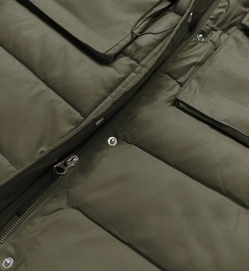 Puchowy bezrękawnik damski z kapturem army (CAN-860)