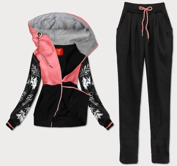 KOLOROWY DRES DAMSKI ŁOSOSIOWO-CZARNY (AMG681)