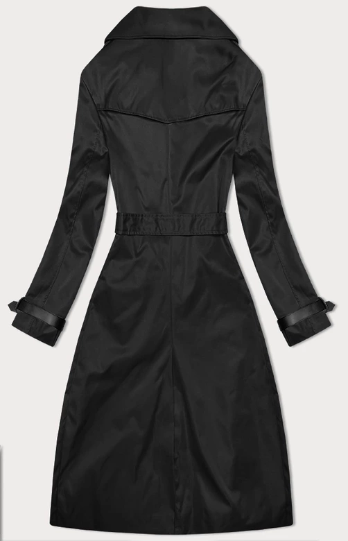 Długi damski trencz z paskiem czarny (1803#-1)