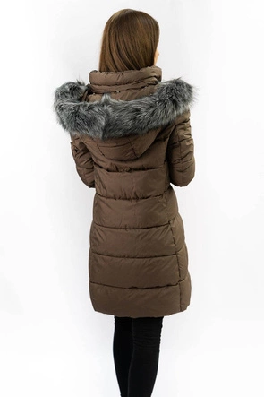 Damska zimowa pikowana kurtka brązowa (7701)
