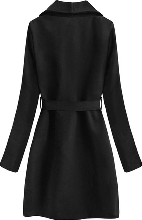 WIĄZANY PŁASZCZ Z KOŁNIERZEM CZARNY (534ART)