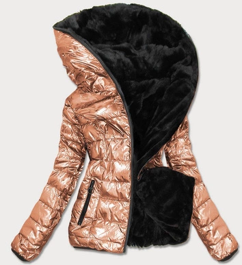 KRÓTKA BŁYSZCZĄCA DWUSTRONNA KURTKA DAMSKA ZŁOTA (B9542)