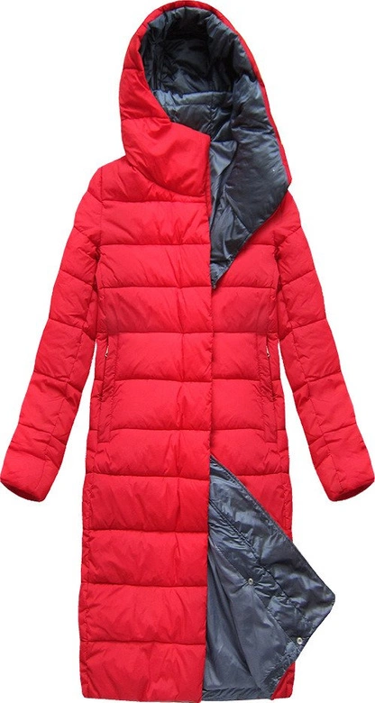 ZIMOWA DŁUGA PIKOWANA KURTKA DAMSKA CZERWONA (7704)