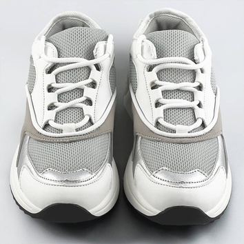 Sznurowane sneakersy z kolorowymi wstawkami biało-szare (6346)