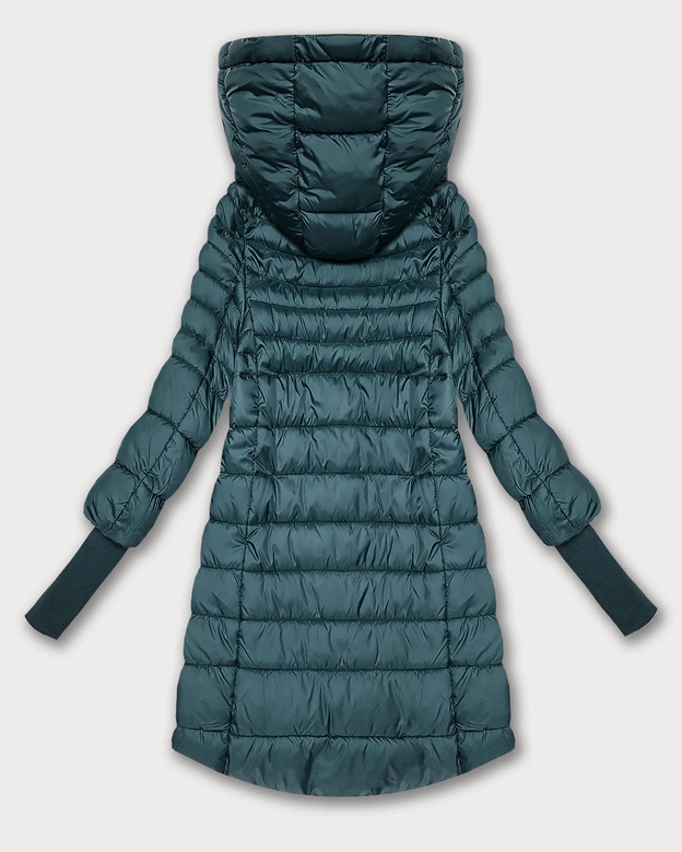 Przejściowa kurtka damska z dzianinowymi ściągaczami zielona (1828)