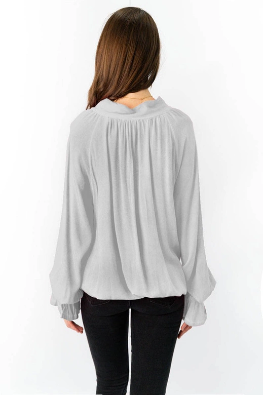 BAWEŁNIANA BLUZKA Z WIĄZANĄ STÓJKĄ SZARA (298ART)