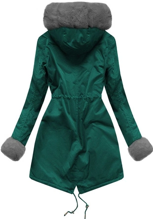 ZIMOWA DAMSKA PARKA Z FUTERKIEM ZIELONO-SZARA (B500)