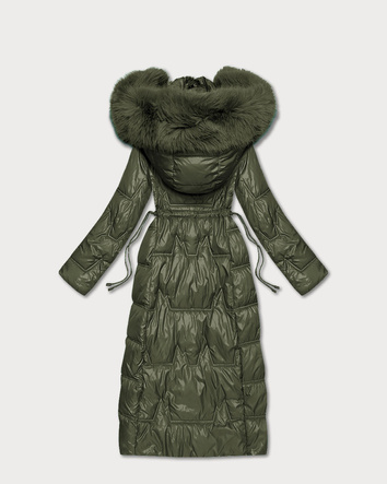 Długa pikowana damska kurtka zimowa khaki (T2-2221#-22)