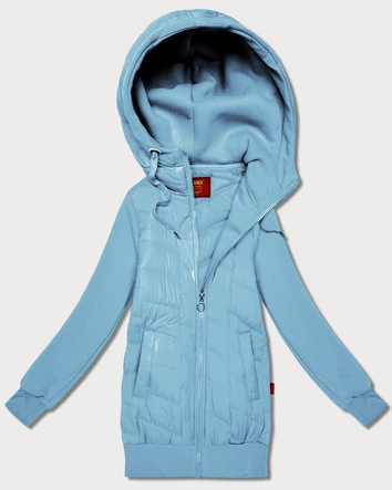 Damska bluza z kapturem z łączonych materiałów Goodlookin błękitna (AMG-175)