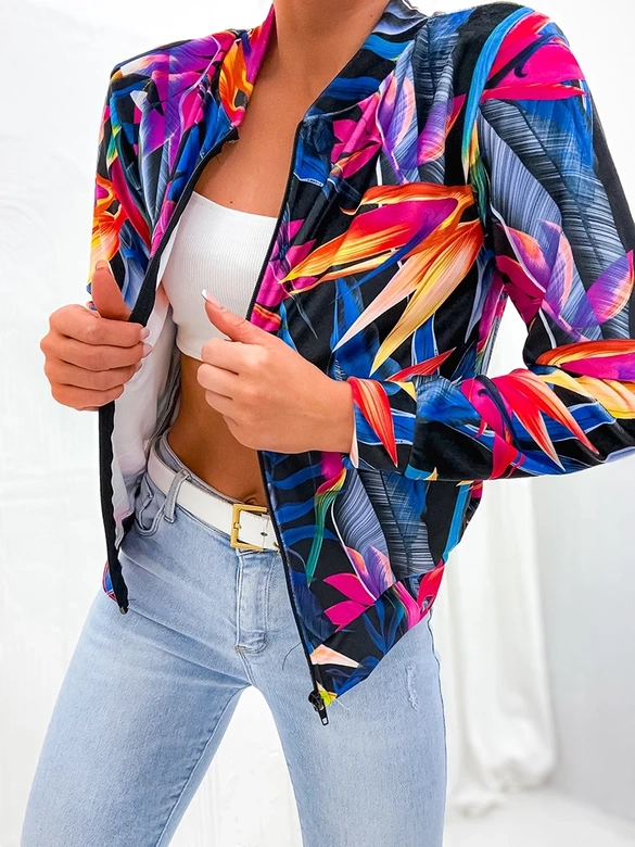 Welurowa bluza typu bomber czarna-wielokolorowa (707S)