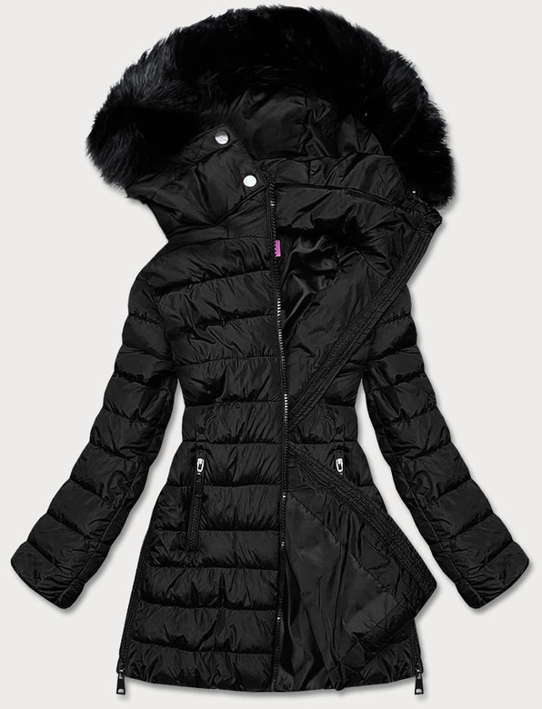 DAMSKA KURTKA Z SUWAKAMI CZARNA (8975-A)