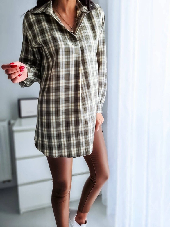 LUŹNA TUNIKA W KRATĘ KHAKI (672/4ART)