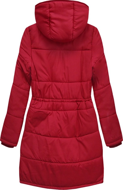 PIKOWANA DAMSKA KURTKA ZIMOWA Z KAPTUREM CZERWONA (B2627)