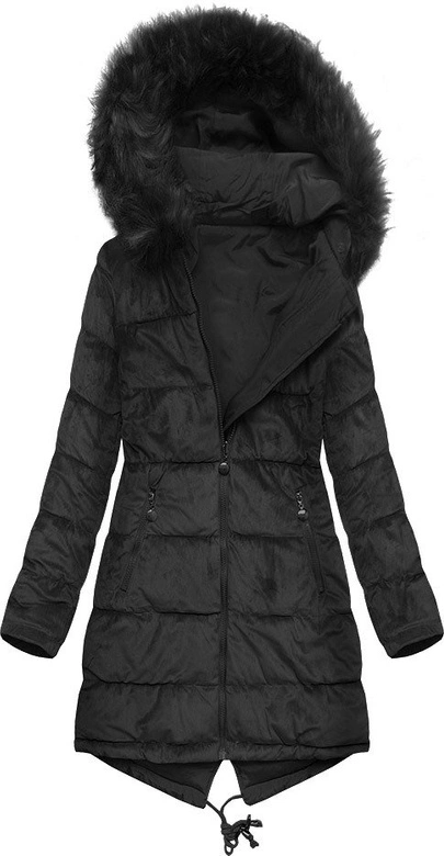 DWUSTRONNA DAMSKA PARKA ZIMOWA WELUROWA CZARNA (7911)