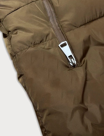 Asymetryczna kurtka damska złotobrązowa (2M-21113)