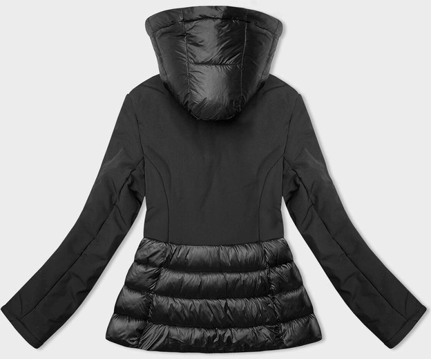 Pikowana zimowa kurtka damska z łączonych materiałów czarna (YP-20103-1)