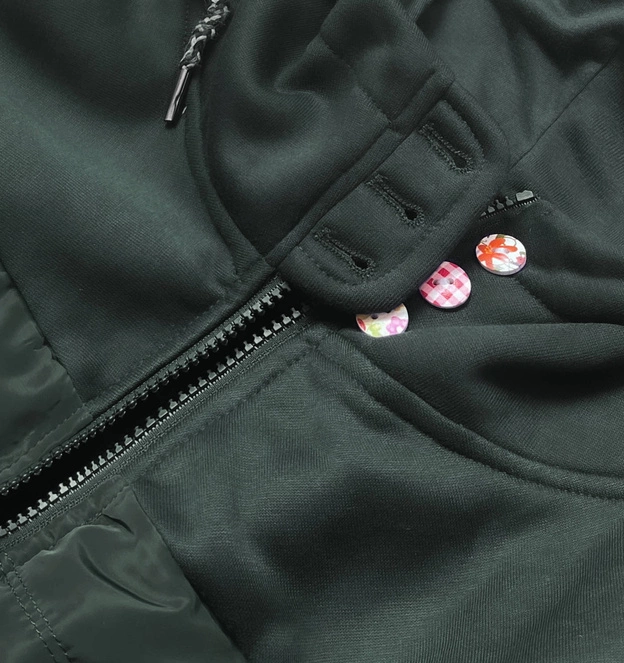 Bluza damska z łączonych materiałów ciemny zielony (amg-28)