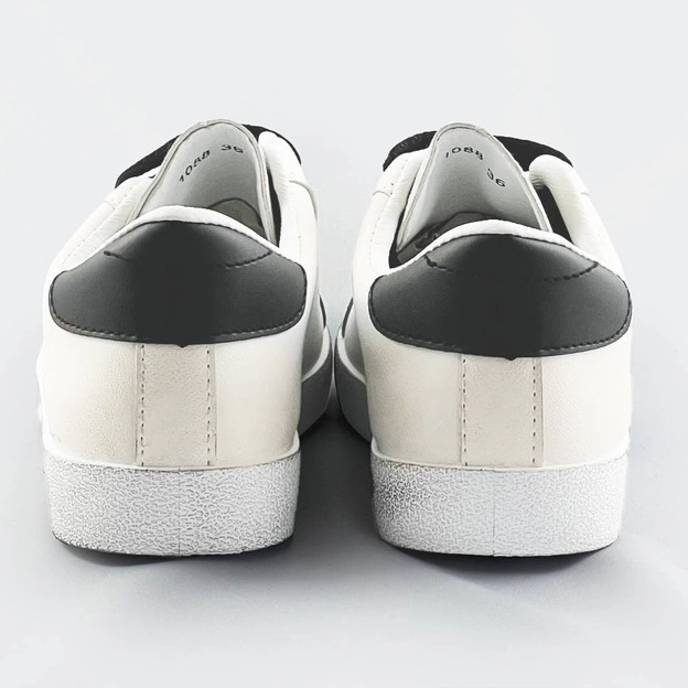 Damskie trampki z łączonych materiałów biało-czarne (1088)