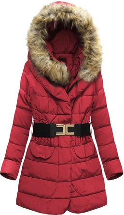 PIKOWANA KURTKA Z PUCHEM NATURALNYM CZERWONA (X1212X)