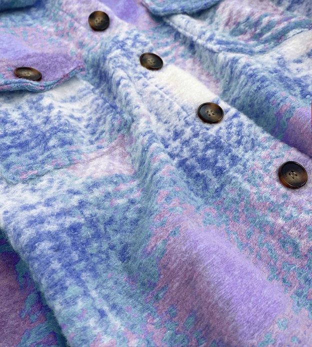 KOSZULOWA KURTKA DAMSKA MELANŻ NIEBIESKA (3925B)