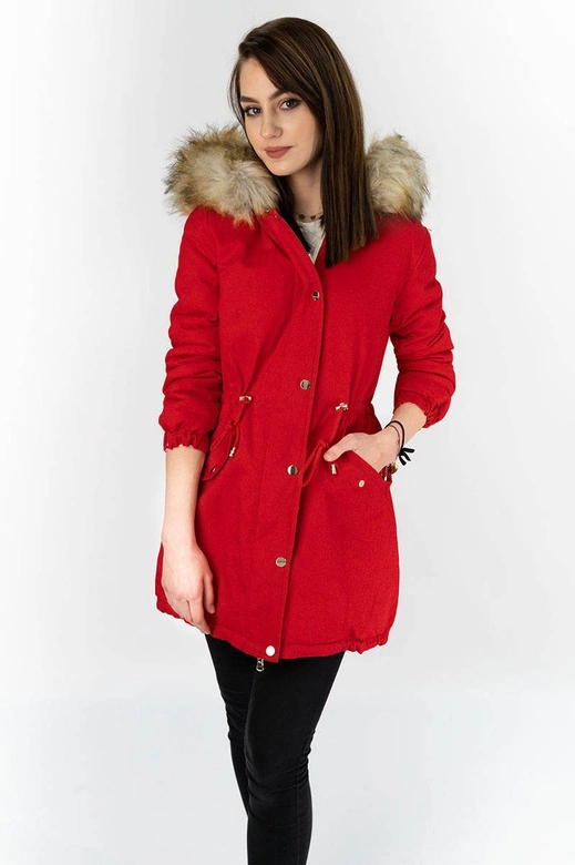 DWUSTRONNA PARKA CZERWONA-ECRU (B507)
