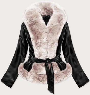 RAMONESKA Z FUTRZANYM KOŁNIERZEM CZARNO-ECRU (B9737-1046)