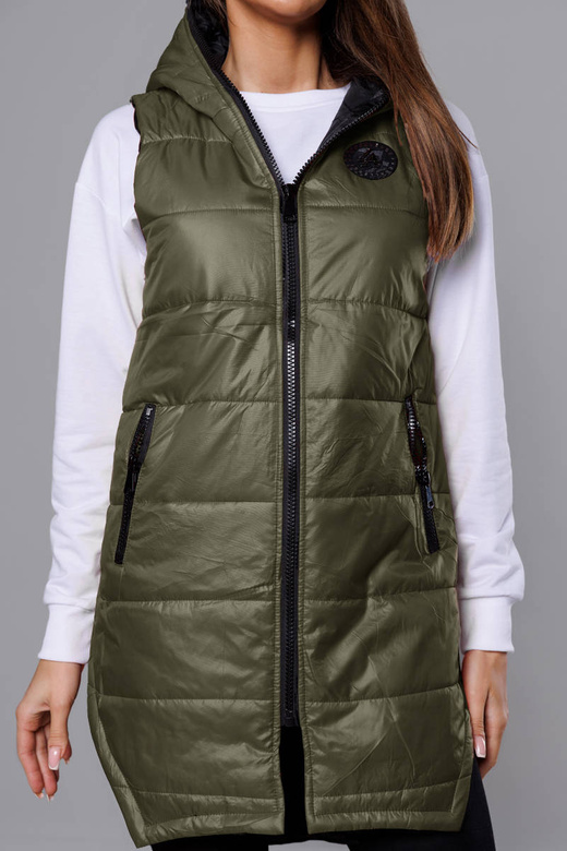 Kamizelka z geometrycznym dołem khaki (B0122-11)